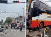 Ngeblong di Simpang Padat, Bus Harapan Jaya Hantam Mobil, Motor, hingga Rumah Warga