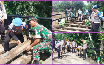 Kapolres Kuansing Turun Langsung, Renovasi Jembatan Merah Putih Presisi di Kuantan Mudik  Transportasi Jadi Lancar