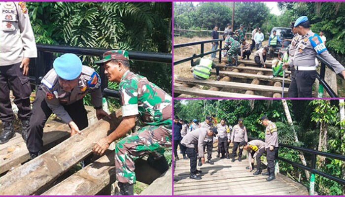 Kapolres Kuansing Turun Langsung, Renovasi Jembatan Merah Putih Presisi di Kuantan Mudik  Transportasi Jadi Lancar