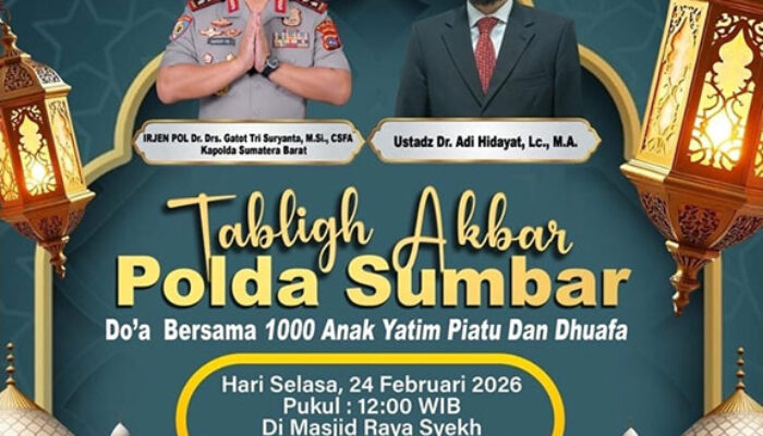 Polda Sumbar Gelar Tabligh Akbar dan Doa Bersama 1.000 Anak Yatim di Masjid Raya Padang