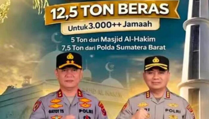 Polda Sumbar dan Masjid Al-Hakim Salurkan 12,5 Ton Beras untuk Ribuan Jamaah