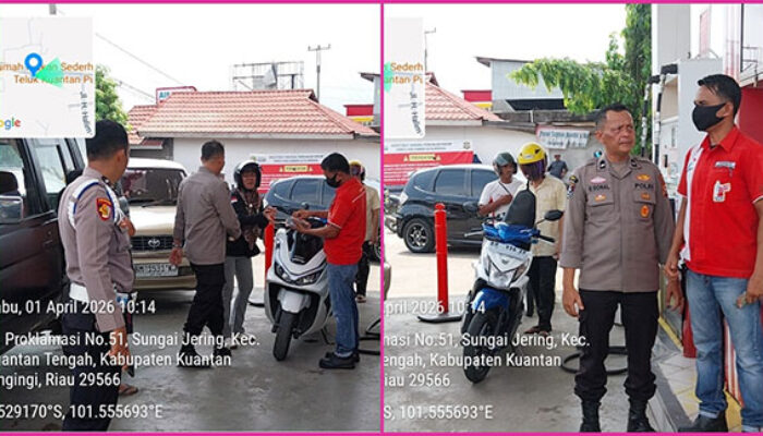 Polsek Kuantan Tengah Intensifkan Patroli di SPBU Sungai Jering, Antisipasi Kemacetan dan Penyalahgunaan BBM