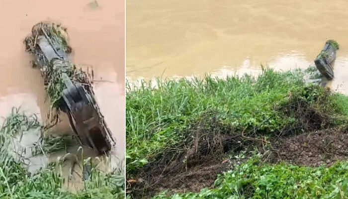 Excavator Cukong Emas Terjun ke Batang Kuantan, Jalan Amblas, Dugaan Tambang Ilegal Menguat