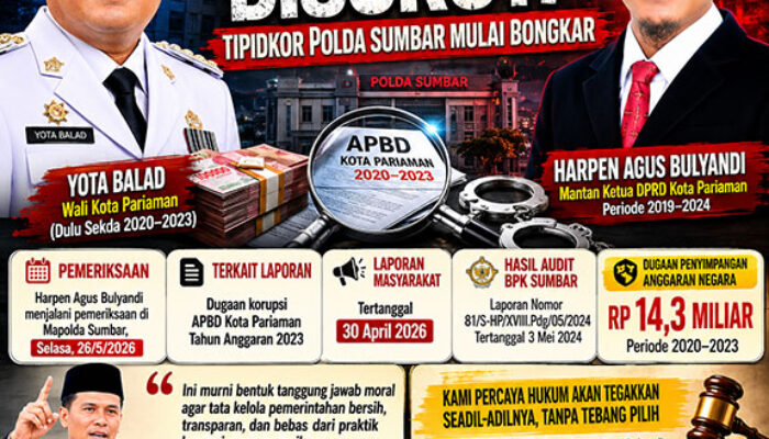 Eks Ketua DPRD Serahkan Dokumen ke Penyidik Polda Sumbar Soal Dugaan Korupsi Wako Pariaman