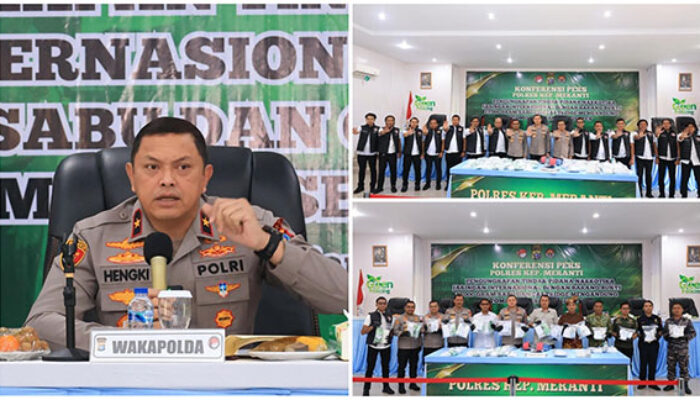 Wakapolda Riau Pimpin Konferensi Pers Pengungkapan 27 Kg Sabu Jaringan Internasional di Polres Meranti