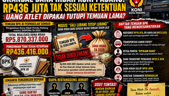 Skandal Dana Hibah KONI Padang Terbongkar, BPK Temukan Rp436 Juta Bermasalah