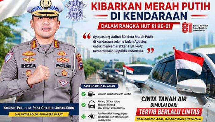 Jelang HUT RI ke-81, Dirlantas Polda Sumbar Ajak Warga Kibarkan Merah Putih di Kendaraan