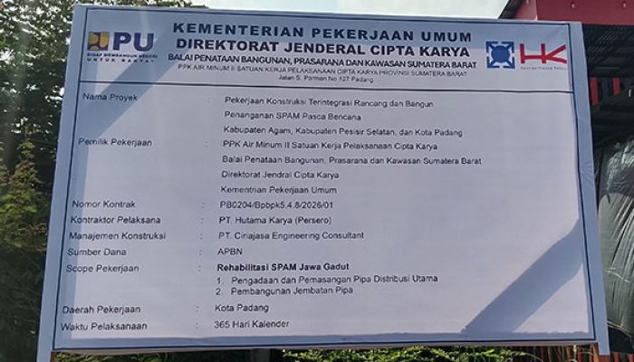 Nilai Kontrak Tak Dicantumkan di Papan Proyek SPAM Pascabencana, Transparansi Proyek APBN Ratusan Miliar Dipertanyakan