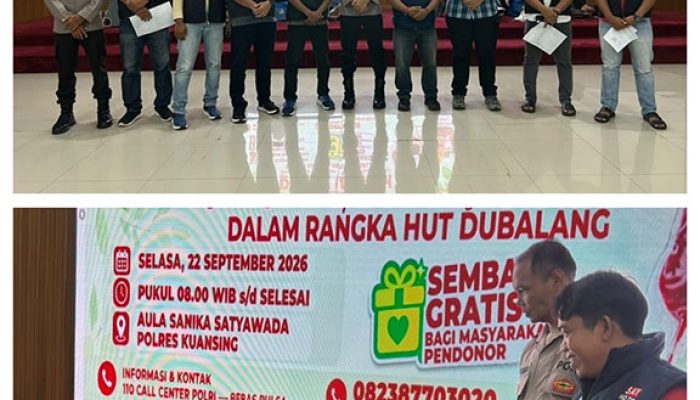 Polres Kuansing Gelar Bhakti Kesehatan Donor Darah dan Bagikan Sembako dalam Rangka HUT Dubalang