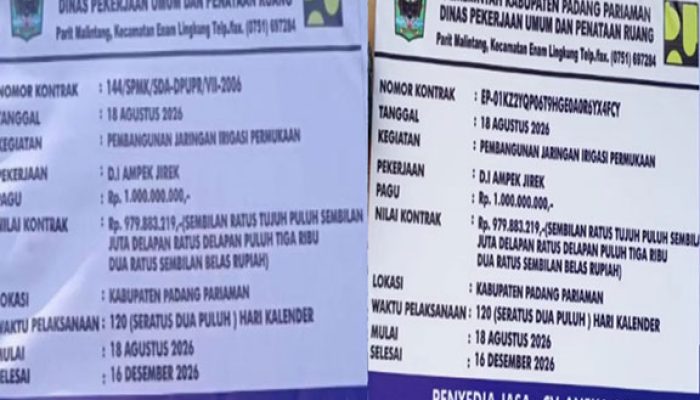 Irigasi Ampek Jirek Diduga Gunakan Material Ilegal, Dua Nomor Kontrak Muncul!