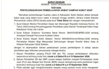 Dampak Kabut Asap, PAUD Diliburkan dan SD-SMP Belajar Daring